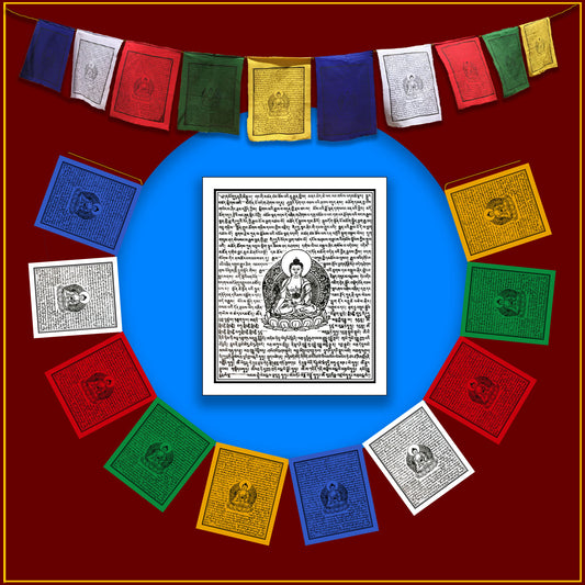 Medicine Buddha Prayer Flags - 10 flags on rope (12 ft. long)