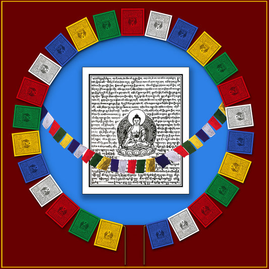 Medicine Buddha Prayer Flags - 25 flags on rope (30 ft. long)