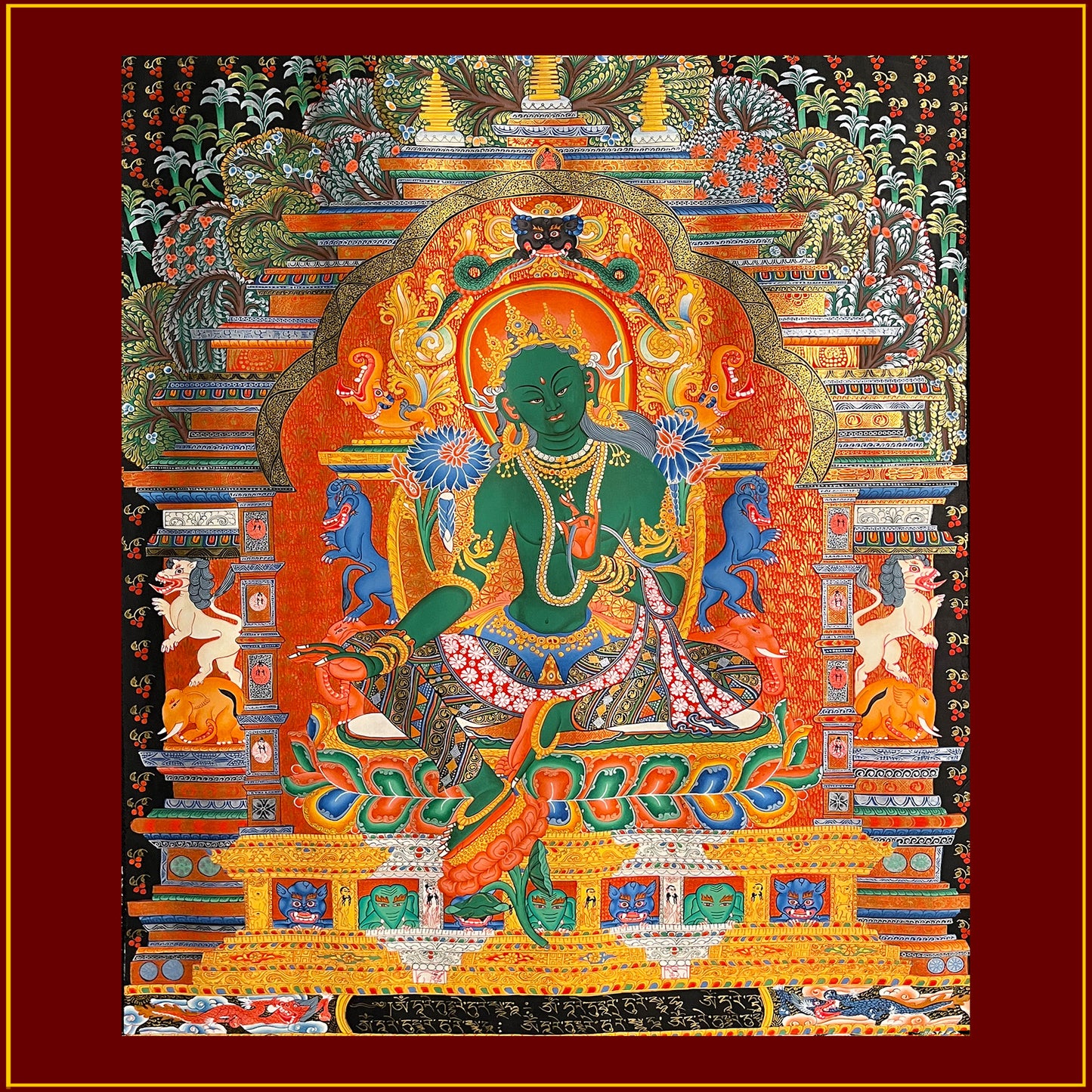 Green Tara Thangka Painting - Newari Style