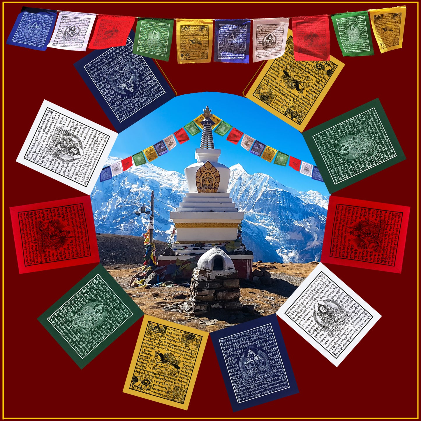 Mini Prayer Flag - Set of 10 on Rope<br>5 ft. Long